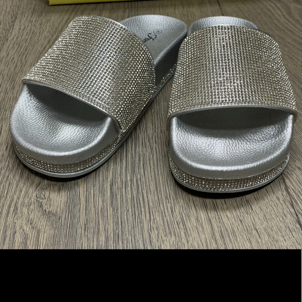 Rhinestone Glitter Slide Slip On Flatform Sandal - Picture 7 of 16